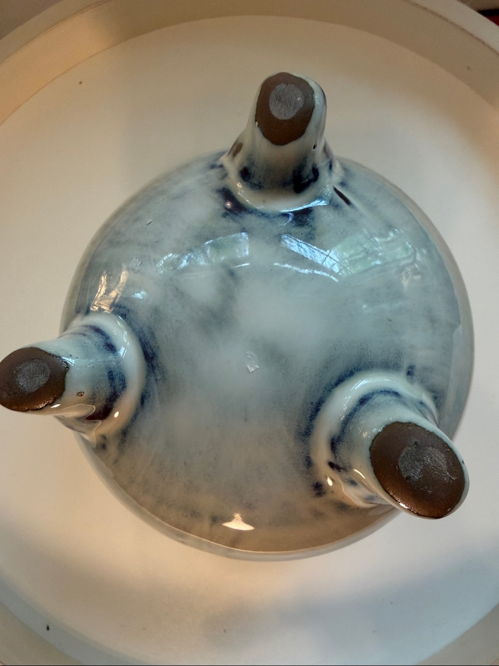 🪴 Handmade MCM-Style “Mr. Clay Pot” Planter in Blue-White Glaze, NWOT, CLEAN! - Picture 6 of 7